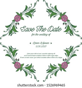 Wedding invitation save the date card, with ornament of pink rose flower frame. Vector