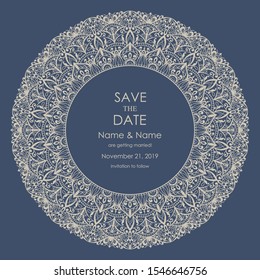 Wedding Invitation and save the date card Eastern style. Arabic  Pattern. Mandala ornament. Frame with flowers elements. Vector illustration.