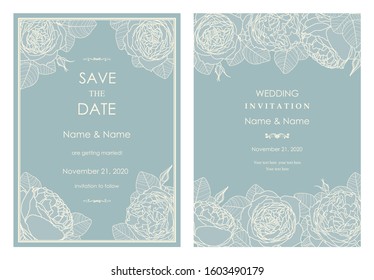 Wedding  Invitation  and save the date card baroque style. Vintage  Pattern.  Size: 5" x 7". Retro Victorian ornament. Frame with flowers elements. Vector illustration.