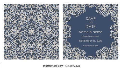 Wedding Invitation and save the date card Eastern style. Arabic  Pattern. Mandala ornament. Frame with flowers elements. Vector illustration