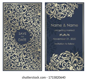 Wedding  Invitation  and save the date card baroque style. Vintage  Pattern. Retro Victorian ornament. Frame with flowers elements. Vector illustration.