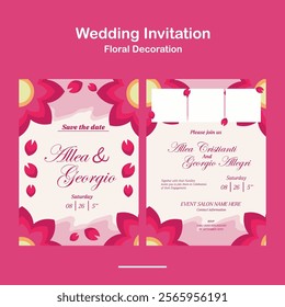 Wedding Invitation, save the date, card template. Clean Wedding invitation with floral decoration design in 