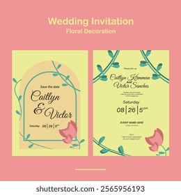 Wedding Invitation, save the date, card template. Clean Wedding invitation with floral decoration design in 