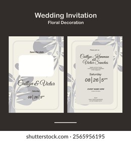 Wedding Invitation, save the date, card template. Clean Wedding invitation with flat floral decoration design in clean white