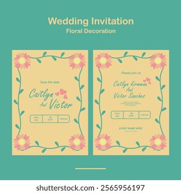 Wedding Invitation, save the date, card template. Clean Wedding invitation with floral decoration design in simple brown