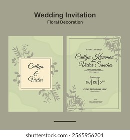 Wedding Invitation, save the date, card template. Clean Wedding invitation with floral decoration design in 