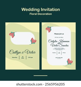 Wedding Invitation, save the date, card template. Clean Wedding invitation with floral decoration design in pastel yellow and green