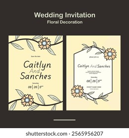 Wedding Invitation, save the date, card template. Clean Wedding invitation with floral decoration design in brown pastel
