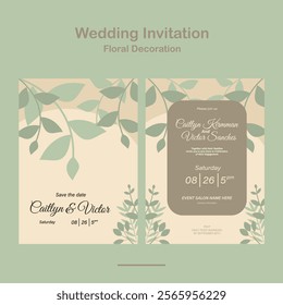 Wedding Invitation, save the date, card template. Clean Wedding invitation with floral decoration design in 