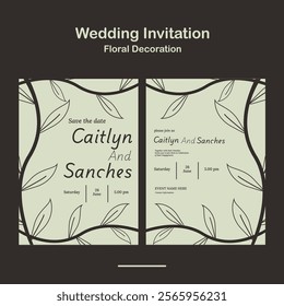 Wedding Invitation, save the date, card template. Clean Wedding invitation with floral decoration design in brown pastel