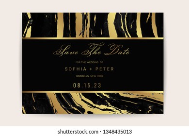 Wedding Invitation and Save The Date CardDesign with Luxury Marble Golden background  pattern. Can be adapt to covers design, RSVP, brochure, Packaging, Magazine, Poster and Greeting cards. 