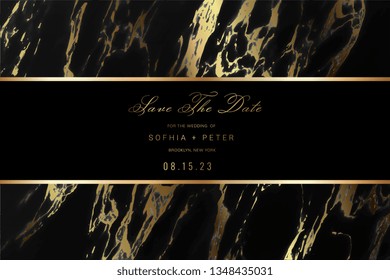 Wedding Invitation and Save The Date CardDesign with Luxury Marble Golden background  pattern. Can be adapt to covers design, RSVP, brochure, Packaging, Magazine, Poster and Greeting cards. 