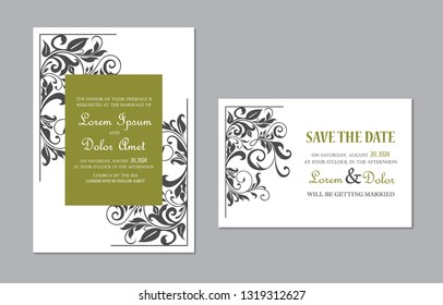 Wedding Invitation and Save the Date cards with floral vintage elemnts. Vector illustration