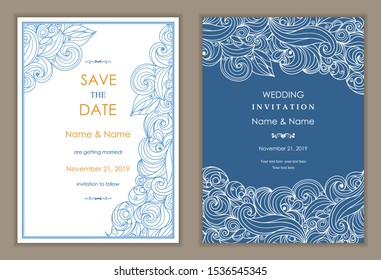 Wedding invitation, save the date cards.  Hand drawn floral doodle background. Flowers Pattern. Retro ornament. Summer ornament. Vector illustration.