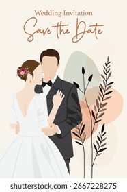 Invitación de Boda Guardar de la fecha con la ilustración de la pareja
