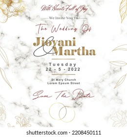 Wedding Invitation Save the date Gold and grey-gray Marble Background Elegant - Simple White