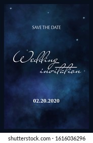 Wedding Invitation. Save the Date. Poster with cloudy background