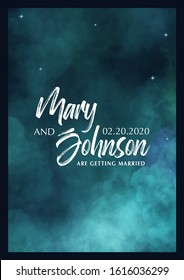 Wedding Invitation. Save the Date. Poster with cloudy background