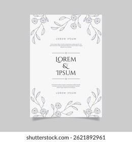 Wedding invitation save the date poster with hand drawn floral illustration Floral frame line art