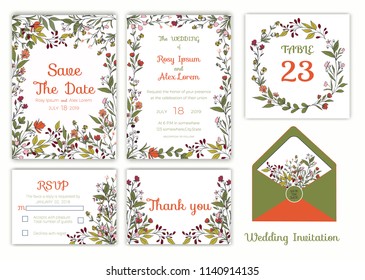 Wedding invitation , Save the date, RSVP card, Thank you card, Table number, Gift tags, Place cards, Respond card. 