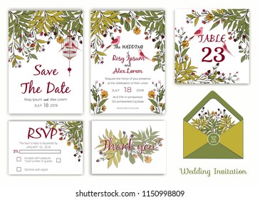 Wedding invitation , Save the date, RSVP card, Thank you card, Table number