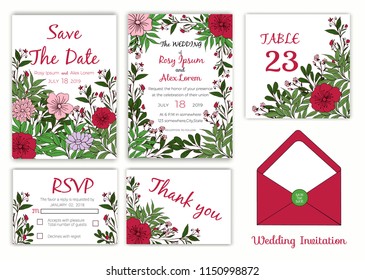 Wedding invitation , Save the date, RSVP card, Thank you card, Table number