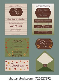 Wedding invitation , Save the date, RSVP card, Thank you card, envelope.