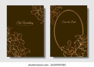 Wedding invitation and save the date template with lily flower ornament