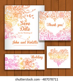 Wedding Invitation - save the date Template. Invitation, envelope and thank you card, save the date cards.