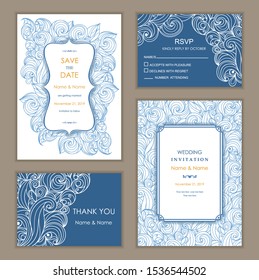 Wedding invitation, save the date, thank you and  rsvp cards.  Hand drawn floral doodle background. Flowers Pattern. Retro ornament. Summer ornament. Vector illustration.