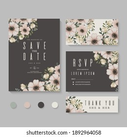 Wedding Invitation, save the date, thank you, rsvp card Design template. Vector.
