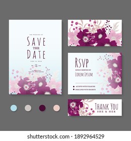 Wedding Invitation, save the date, thank you, rsvp card Design template. Vector.