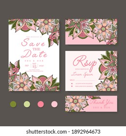 Wedding Invitation, save the date, thank you, rsvp card Design template. Vector.