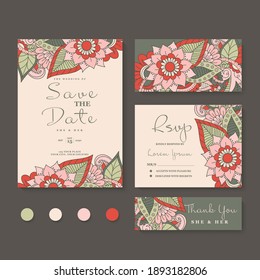 Wedding Invitation, save the date, thank you, rsvp card Design template. Vector.