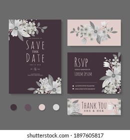 Wedding Invitation, save the date, thank you, rsvp card Design template. Vector.