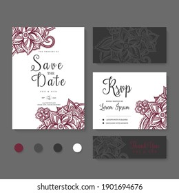 Wedding Invitation, save the date, thank you, rsvp card Design template. Vector.