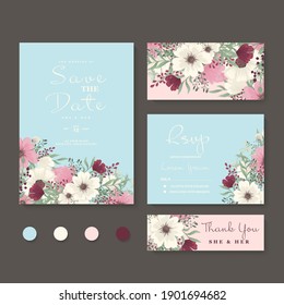 Wedding Invitation, Save The Date, Thank You, Rsvp Card Design Template. Vector.