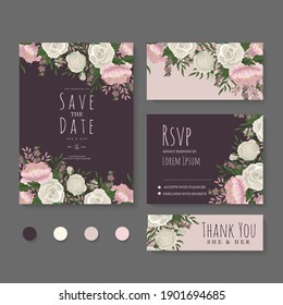 Wedding Invitation, save the date, thank you, rsvp card Design template. Vector.
