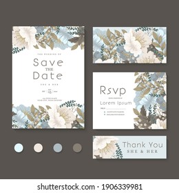 Wedding Invitation, save the date, thank you, rsvp card Design template. Vector.