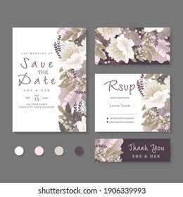 Wedding Invitation, save the date, thank you, rsvp card Design template. Vector.