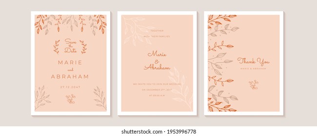 Wedding Invitation, save the date, thank you, rsvp card Design template. Vector. Set of card with flower, leaves. Wedding ornament concept. Floral poster, invite. Vector decorative greeting card