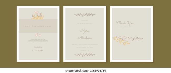 Wedding Invitation, save the date, thank you, rsvp card Design template. Vector. Set of card with flower, leaves. Wedding ornament concept. Floral poster, invite. Vector decorative greeting card