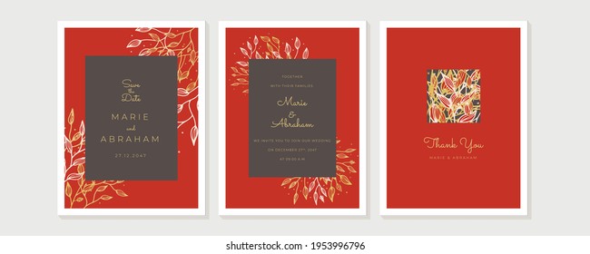 Wedding Invitation, save the date, thank you, rsvp card Design template. Vector. Set of card with flower, leaves. Wedding ornament concept. Floral poster, invite. Vector decorative greeting card