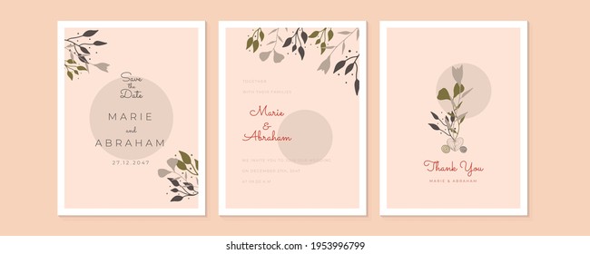 Wedding Invitation, save the date, thank you, rsvp card Design template. Vector. Set of card with flower, leaves. Wedding ornament concept. Floral poster, invite. Vector decorative greeting card