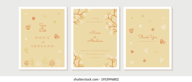 Wedding Invitation, save the date, thank you, rsvp card Design template. Vector. Set of card with flower, leaves. Wedding ornament concept. Floral poster, invite. Vector decorative greeting card
