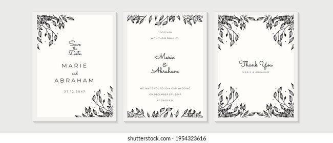Wedding Invitation  save the date  thank you template  Floral design grey silver watercolor fern leaves  foliage greenery decorative frame print  Vector elegant cute rustic greeting  invite postcard