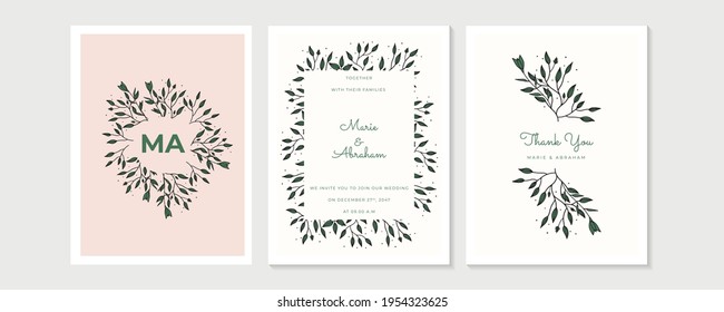 Wedding Invitation, save the date, thank you template. Floral design grey silver watercolor fern leaves, foliage greenery decorative frame print. Vector elegant cute rustic greeting, invite postcard