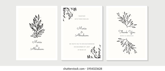Wedding Invitation  save the date  thank you template  Floral design grey silver watercolor fern leaves  foliage greenery decorative frame print  Vector elegant cute rustic greeting  invite postcard