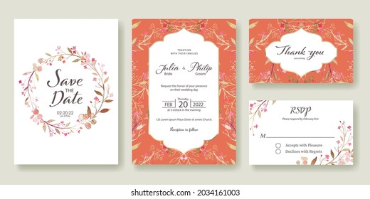 Wedding Invitation, save the date, thank you, rsvp card Design template. Vector. Summer vintage pink flower