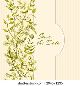 Wedding invitation, save the date, wild flowers and leaves, card